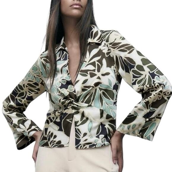 Zara Satin Split Floral Top NWT - XS - Picture 1 of 5